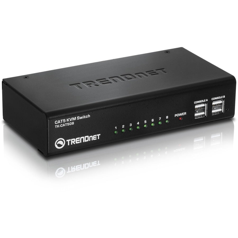 Commutateur KVM CAT5 8 ports TRENDnet, câbles CAT5 jusqu'à 30 m, USB, PS/2, touches de raccourci, VGA, double console, TK-CAT508 TK-CAT508