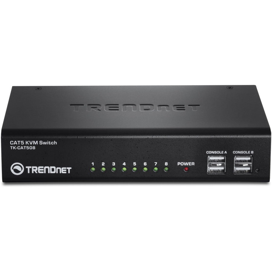 Commutateur KVM CAT5 8 ports TRENDnet, câbles CAT5 jusqu'à 30 m, USB, PS/2, touches de raccourci, VGA, double console, TK-CAT508 TK-CAT508