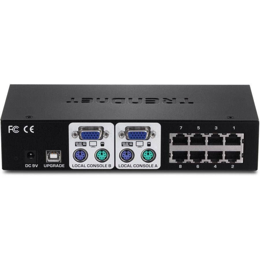 Commutateur KVM CAT5 8 ports TRENDnet, câbles CAT5 jusqu'à 30 m, USB, PS/2, touches de raccourci, VGA, double console, TK-CAT508 TK-CAT508