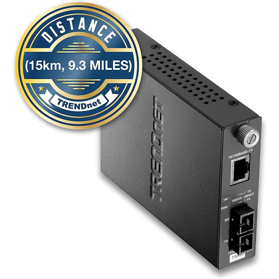 TRENDnet 100Base-TX to 100Base-FX Single Mode SC Fiber Media Converter (15 Km / 9.3 Miles);TFC-110S15; Auto-Negotiation; Auto-MDIX; Full-Duplex Mode; Fiber to Ethernet Converter; Lifetime Protection TFC-110S15