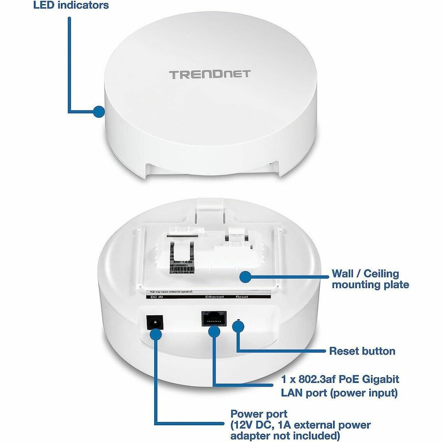 Point d'accès sans fil TRENDnet double bande IEEE 802.11 a/b/g/n/ac 1,27 Gbit/s - Intérieur TEW-823DAP