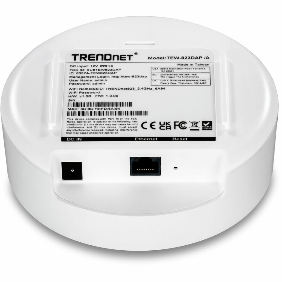 Point d'accès sans fil TRENDnet double bande IEEE 802.11 a/b/g/n/ac 1,27 Gbit/s - Intérieur TEW-823DAP