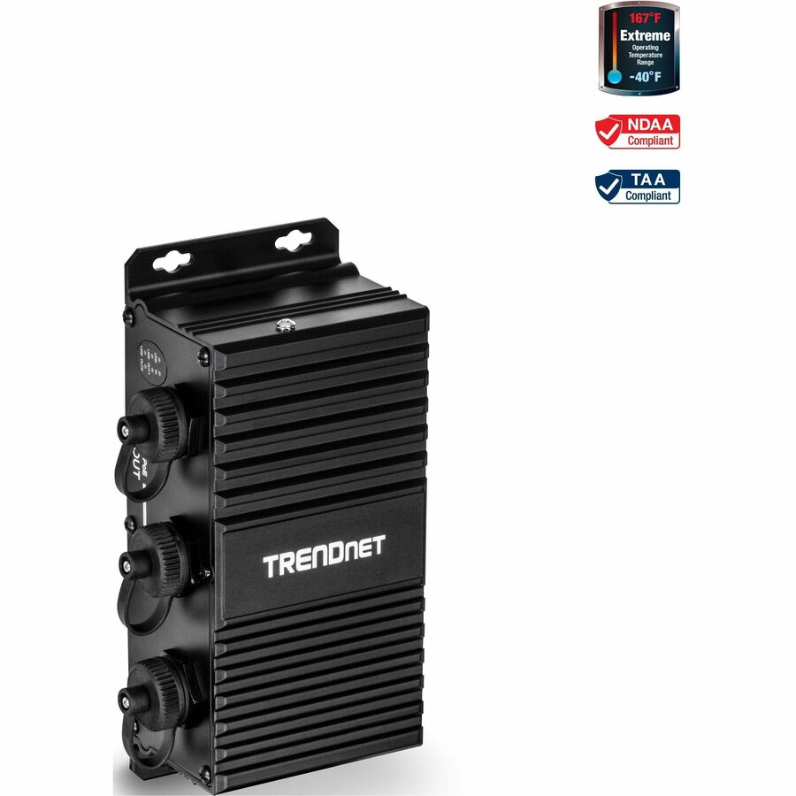 TRENDnet 2-Port Industrial Outdoor Gigabit UPoE Extender, Extends 100m- Total Distance Up to 200m (656'), Supports PoE (15.4W), PoE+(30W), UPoE(60W), IP67 Housing, TI-EU120 TI-EU120