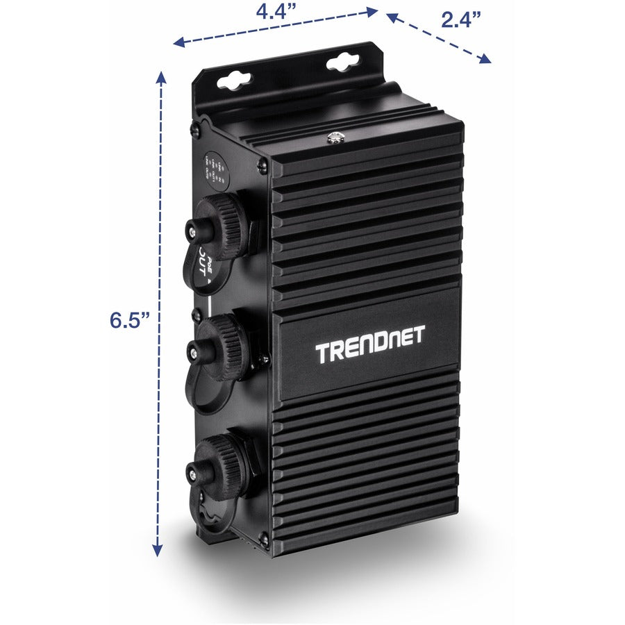 TRENDnet 2-Port Industrial Outdoor Gigabit UPoE Extender, Extends 100m- Total Distance Up to 200m (656'), Supports PoE (15.4W), PoE+(30W), UPoE(60W), IP67 Housing, TI-EU120 TI-EU120