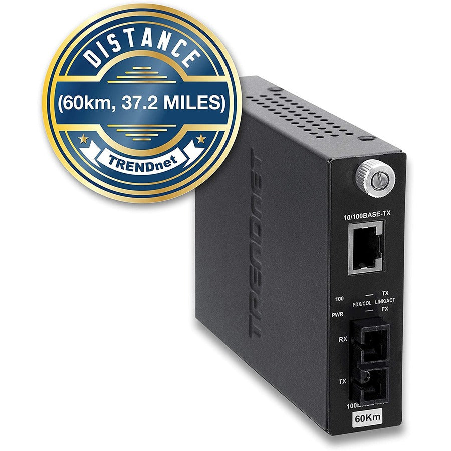 TRENDnet 100Base-TX to 100Base-FX Single Mode SC Fiber Media Converter (60 Km; 37.3 Miles); Auto-Negotiation; Full Duplex; RJ-45 port; Fiber to Ethernet Converter; Lifetime Protection; TFC-110S60 TFC-110S60