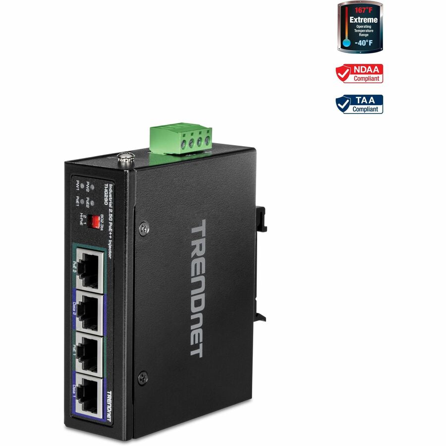 TRENDnet 95W 2-Port Industrial 2.5G PoE++ Injector TI-IG290