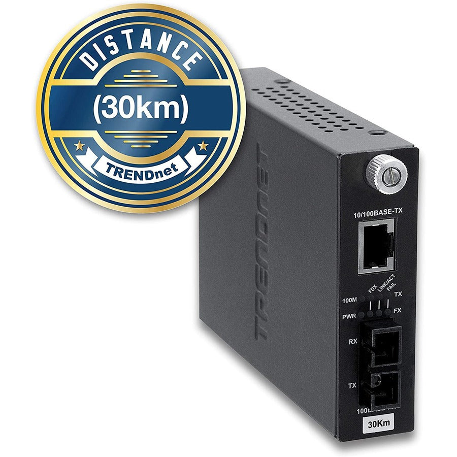 TRENDnet Intelligent 10/100Base-TX to 100Base-FX Single Mode SC Fiber Media Converter (30Km /18.6 Miles);Full-Duplex Mode; RJ-45 port; Fiber to Ethernet Converter; Lifetime Protection; TFC-110S30i TFC-110S30i