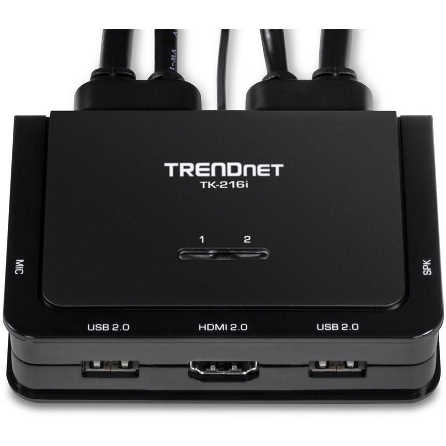 TRENDnet Commutateur KVM HDMI 4K 2 ports avec audio, TK-216i, 4K UHD (3840 x 2160 à 60 Hz, haut-parleur/microphone 3,5 mm, commutateur USB 2 ordinateurs, USB 2.0, HDMI 2.0, prise en charge audio HDMI 5.1, moniteur partage USB Commutateur TK-216I