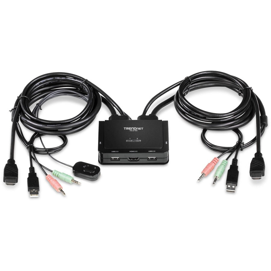 TRENDnet Commutateur KVM HDMI 4K 2 ports avec audio, TK-216i, 4K UHD (3840 x 2160 à 60 Hz, haut-parleur/microphone 3,5 mm, commutateur USB 2 ordinateurs, USB 2.0, HDMI 2.0, prise en charge audio HDMI 5.1, moniteur partage USB Commutateur TK-216I