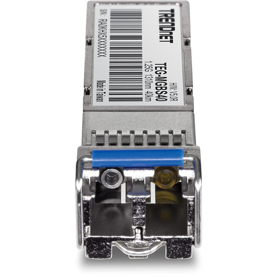 TRENDnet SFP to RJ45 Mini-GBIC Single Mode LC Module; TEG-MGBS40; Up to 40 km; Single-mode Fiber; LC Connector-Type; Connect with a Standard Mini-GBIC Slot; Duplex LC Connector; Lifetime Protection TEG-MGBS40