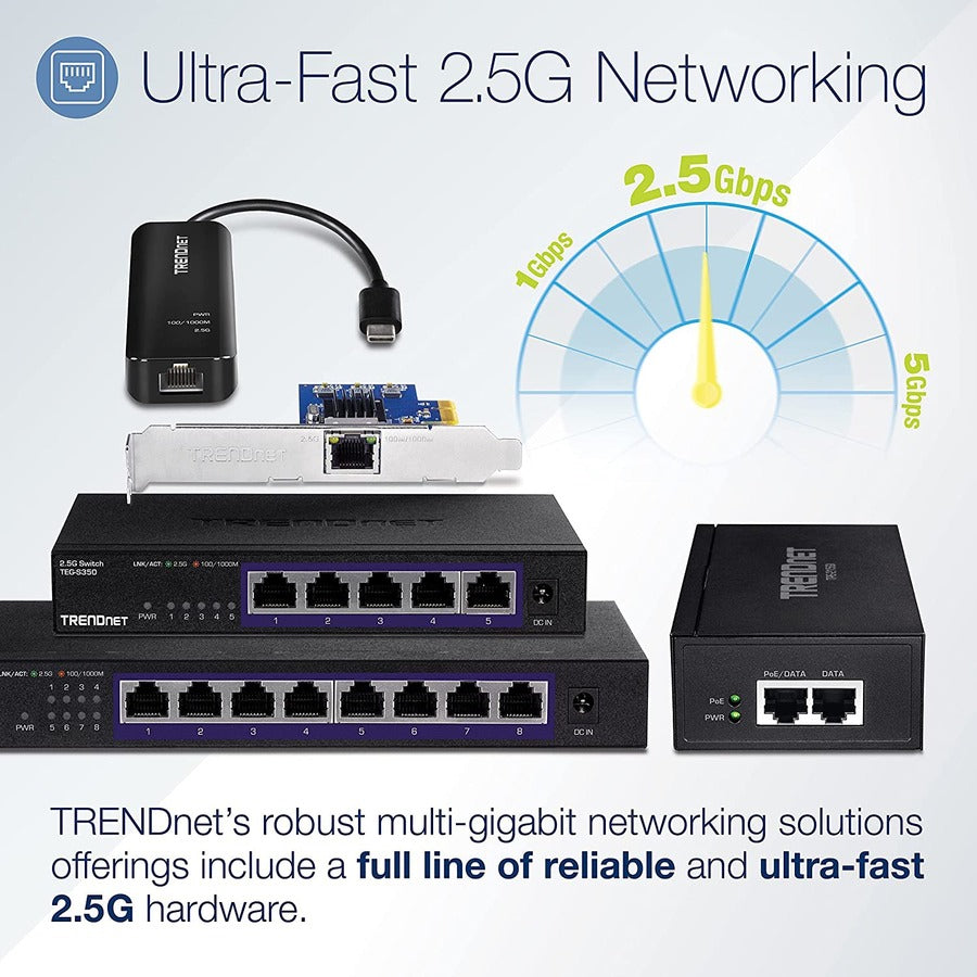 TRENDnet 2.5G PoE+ Injector, TPE-215GI, PoE (15.4W) or PoE+ (30W), Converts a non-PoE Port to a PoE+ 2.5G Port, 2.5GBASE-T Compliant, Integrated Power Supply, Network a PoE device up to 100m (328 ft.) TPE-215GI