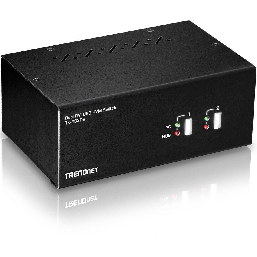 TRENDnet 2-Port Dual Monitor DVI KVM Switch with Audio, 2-Port USB 2.0 Hub, Digital Resolutions up to 1920 x 1200, Analog Resolutions up to 2048 x 1536, TK-232DV TK-232DV