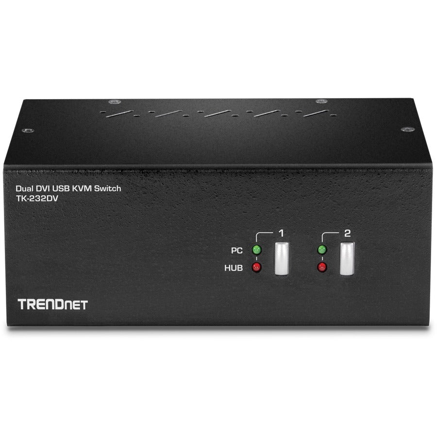 TRENDnet Commutateur KVM DVI double moniteur 2 ports avec audio, hub USB 2.0 2 ports, résolutions numériques jusqu'à 1920 x 1200, résolutions analogiques jusqu'à 2048 x 1536, TK-232DV TK-232DV