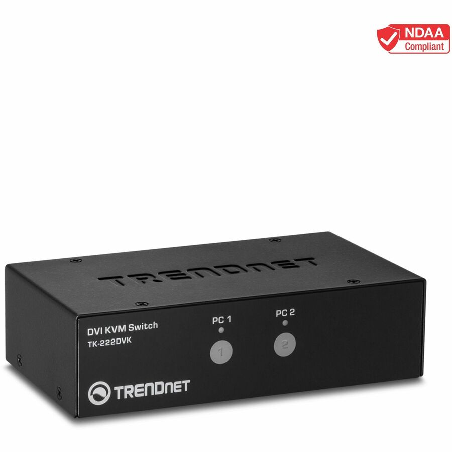 TRENDnet 2-Port DVI KVM Switch with Audio, Manage Two PC's, Hot-Keys, USB 2.0, Metal Housing, Use with a DVID-D Monitor, TK-222DVK TK-222DVK