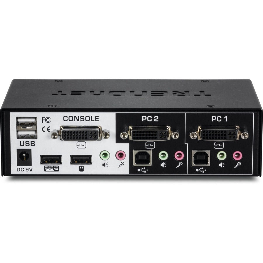 TRENDnet 2-Port DVI KVM Switch with Audio, Manage Two PC's, Hot-Keys, USB 2.0, Metal Housing, Use with a DVID-D Monitor, TK-222DVK TK-222DVK