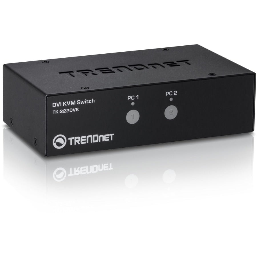 TRENDnet 2-Port DVI KVM Switch with Audio, Manage Two PC's, Hot-Keys, USB 2.0, Metal Housing, Use with a DVID-D Monitor, TK-222DVK TK-222DVK