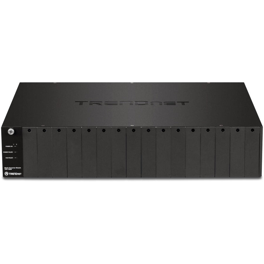 TRENDnet 16-Bay Fiber Converter Chassis System; Hot Swappable; Housing for up to 16 TFC Series Media Converters; Fast Ethernet RJ45; RS-232; SNMP Management Module; Lifetime Protection; TFC-1600 TFC-1600