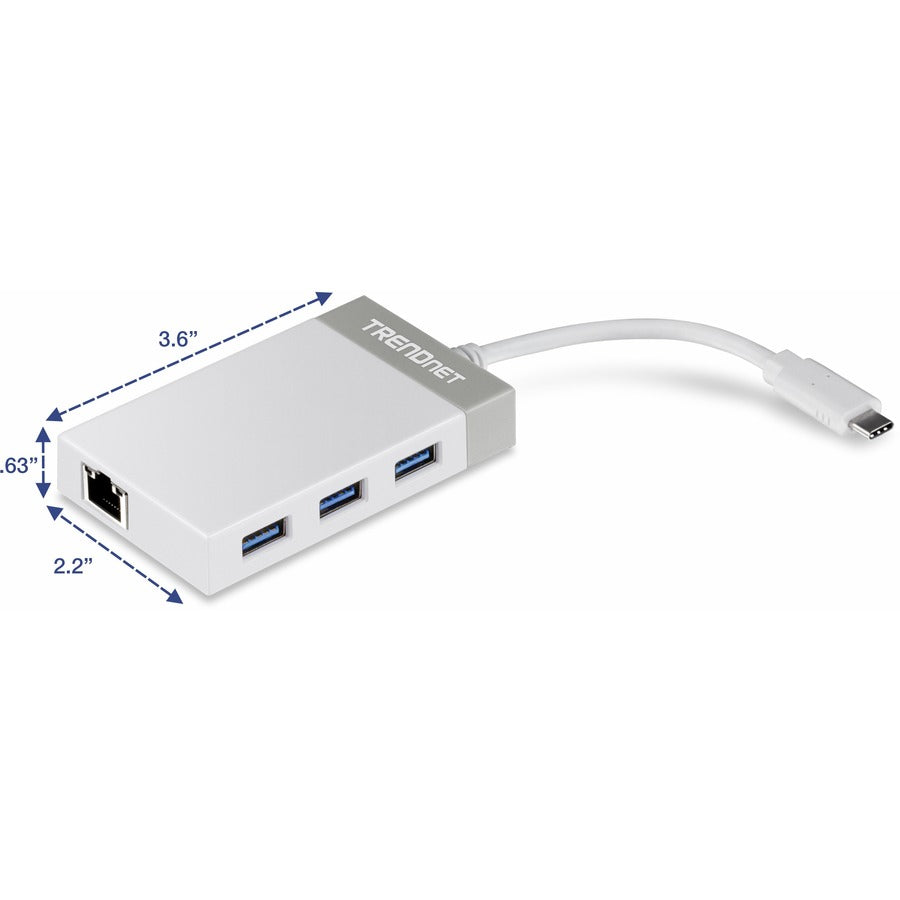 TRENDnet USB-C to Gigabit Adapter Hub, 12.7 cm (5) for Windows, Mac OS, MacBook and Surface Pro, TUC-ETGH3 TUC-ETGH3