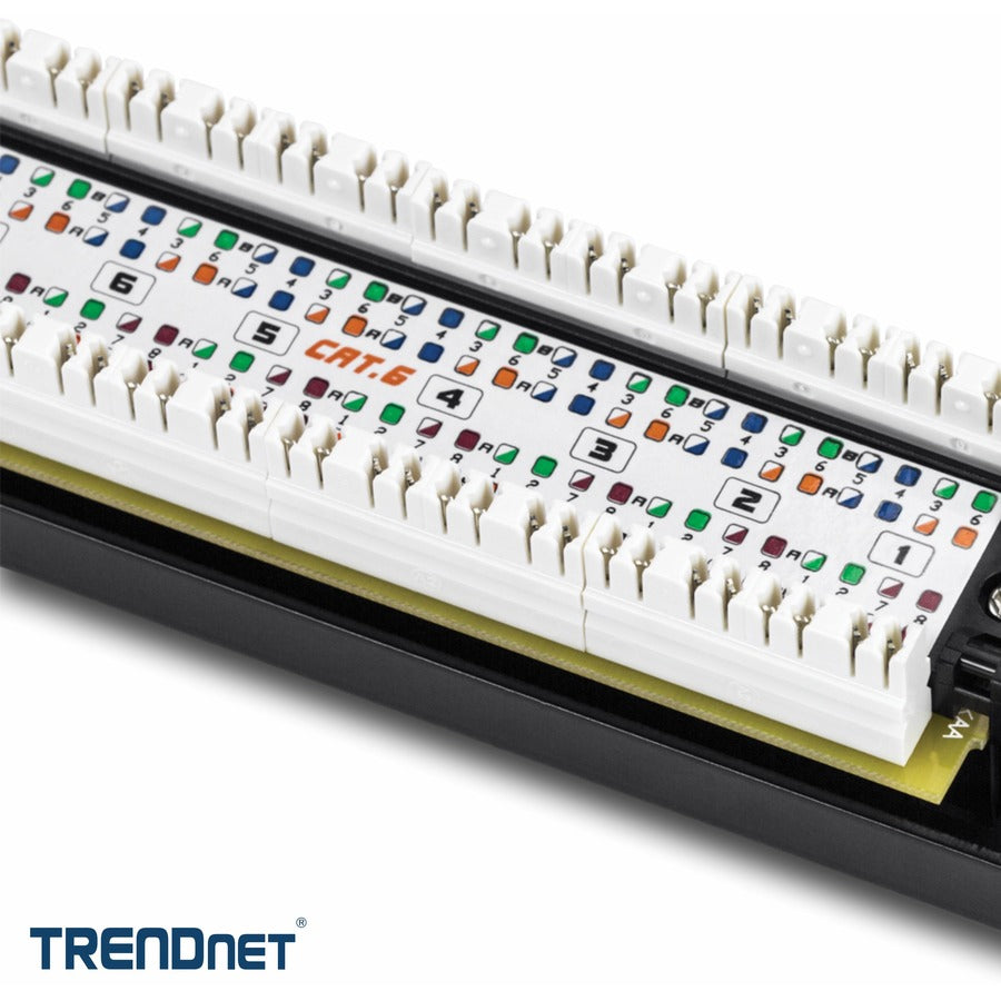 TRENDnet 16-Port Cat6 Unshielded Patch Panel, Wallmount Or Rackmount, 1U 19" , Cat3,Cat4,Cat5,Cat5e,Cat6 Compatible, 250Mhz Connection, Ideal For Copper Gigabit Ethernet Connections, Black, TC-P16C6 TC-P16C6