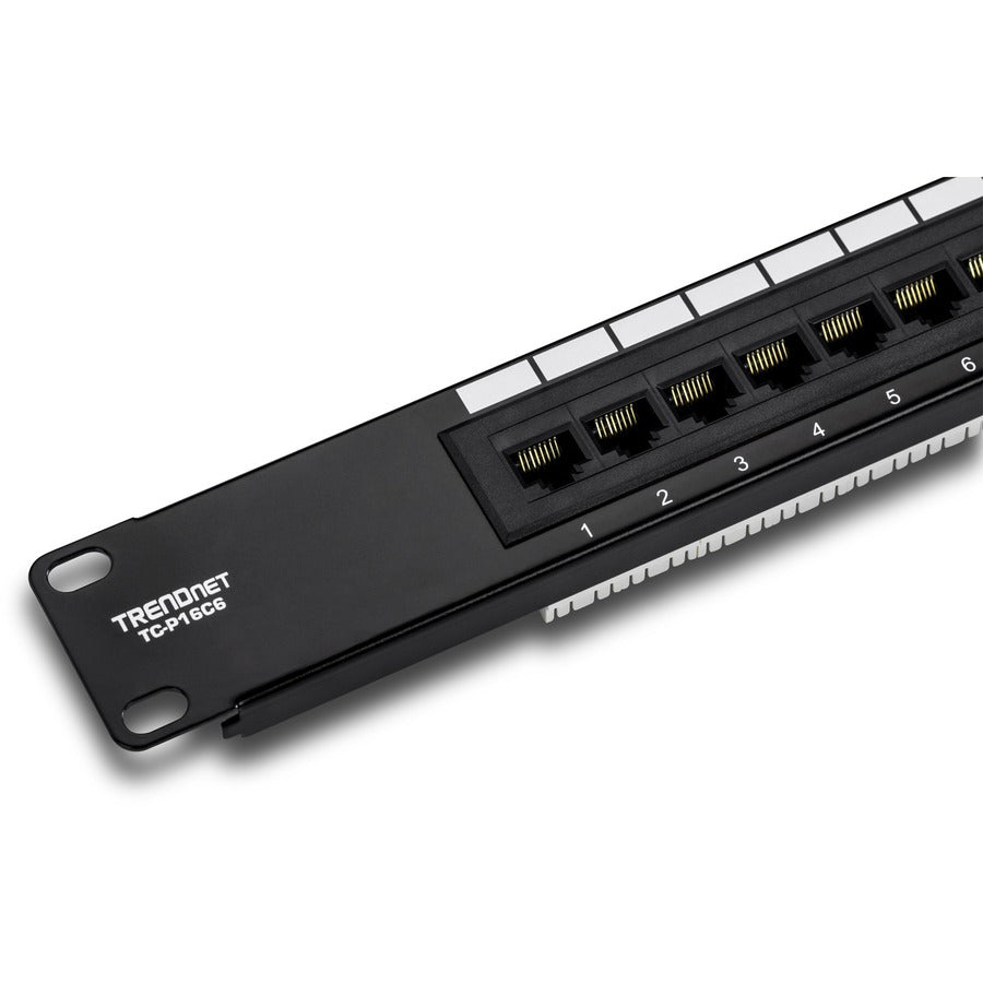 TRENDnet 16-Port Cat6 Unshielded Patch Panel, Wallmount Or Rackmount, 1U 19" , Cat3,Cat4,Cat5,Cat5e,Cat6 Compatible, 250Mhz Connection, Ideal For Copper Gigabit Ethernet Connections, Black, TC-P16C6 TC-P16C6