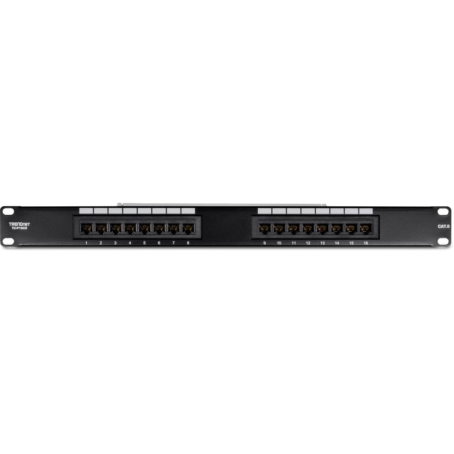 TRENDnet 16-Port Cat6 Unshielded Patch Panel, Wallmount Or Rackmount, 1U 19" , Cat3,Cat4,Cat5,Cat5e,Cat6 Compatible, 250Mhz Connection, Ideal For Copper Gigabit Ethernet Connections, Black, TC-P16C6 TC-P16C6