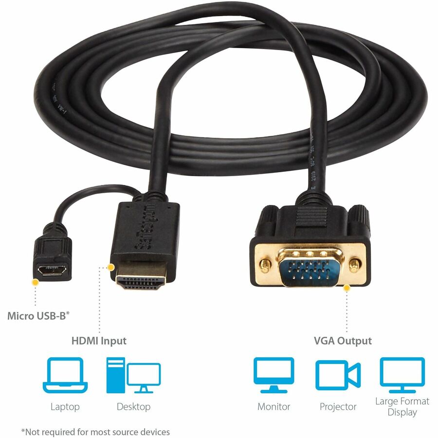 StarTech.com Câble HDMI vers VGA - 6 pi / 2 m - 1080p - 1920 x 1200 - Câble HDMI actif - Câble moniteur - Câble ordinateur HD2VGAMM6