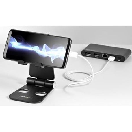 StarTech.com Phone and Tablet Stand - Foldable Universal Mobile Device Holder - Smartphones/Tablets - Adjustable Cell Phone Stand for Desk USPTLSTNDB