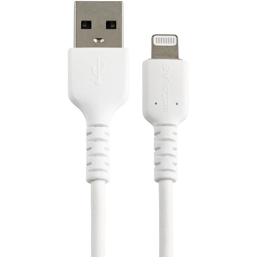 StarTech.com 12inch/30cm Durable White USB-A to Lightning Cable, Rugged Heavy Duty Charging/Sync Cable for Apple iPhone/iPad MFi Certified RUSBLTMM30CMW