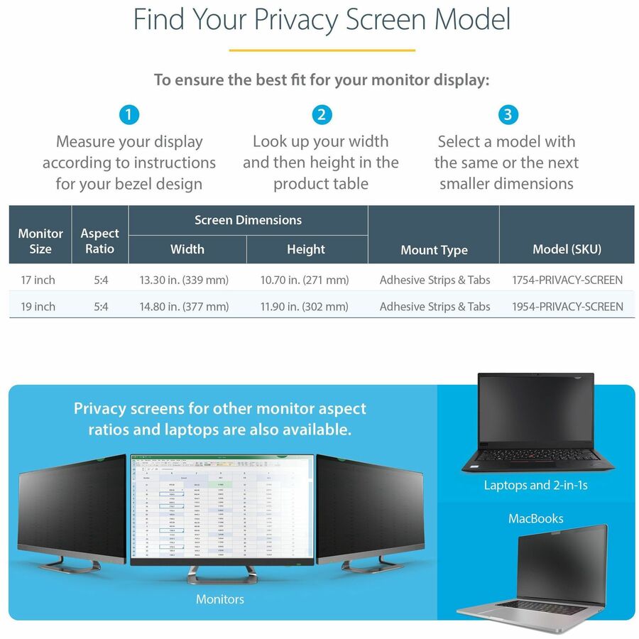 StarTech.com 19-inch 5:4 Computer Monitor Privacy Filter, Anti-Glare Privacy Screen w/51% Blue Light Reduction, +/- 30 deg. View Angle 1954-PRIVACY-SCREEN