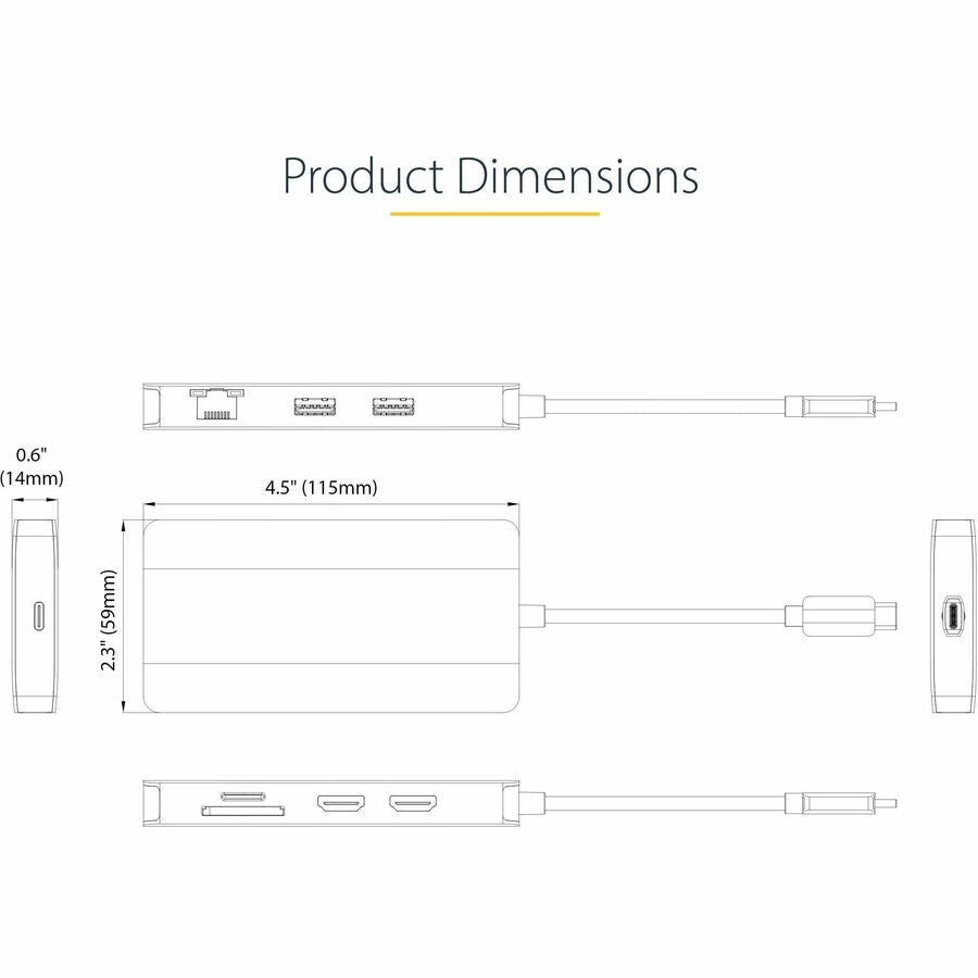 StarTech.com USB C Multiport Adapter, Dual HDMI, 4K 60Hz, 2x 5Gbps USB-A Hub, 100W Power Delivery, GbE, SD/MicroSD, USB C Mini Dock 120B-USBC-MULTIPORT