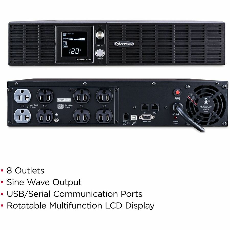 CyberPower OR2200PFCRT2U PFC Sinewave UPS System 2000VA 1540W Rack/Tower PFC compatible Pure sine wave OR2200PFCRT2U