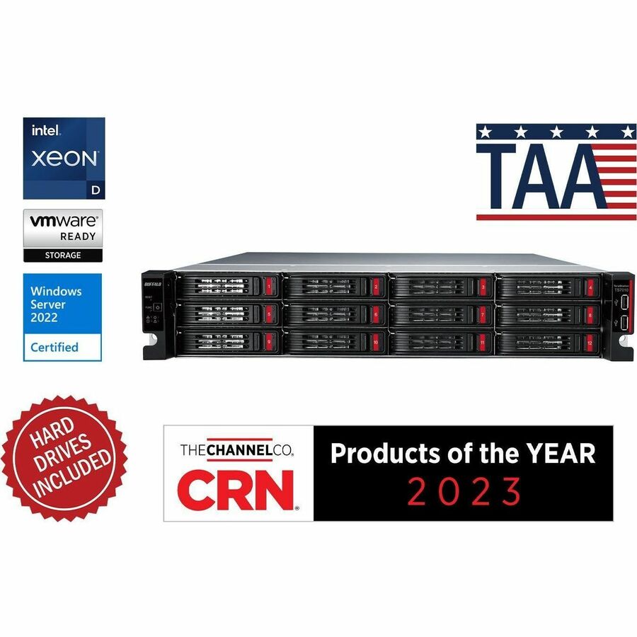 BUFFALO TeraStation 12-Bay 71210 144TB (12x12TB) High-Performance Rackmount NAS Hard Drives Included TS71210RH14412