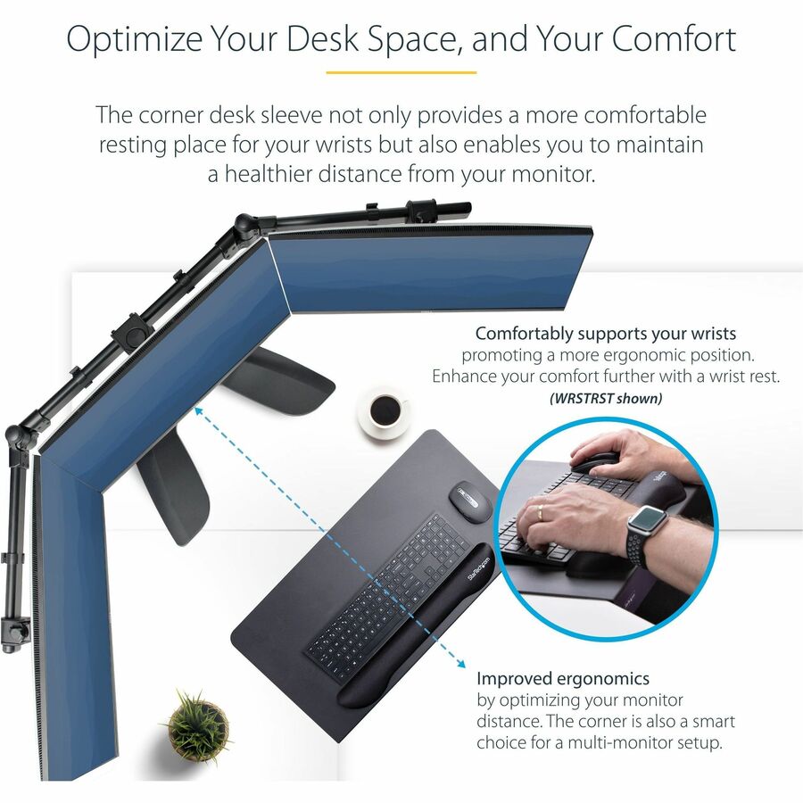 StarTech.com Steel Desk Corner Sleeve, For L-Shaped/Corner Desk, Up to 1.5in (38.1mm) Thick, Increase Space for Keyboard/Mouse, Desk Tray DSKCRNRSLV