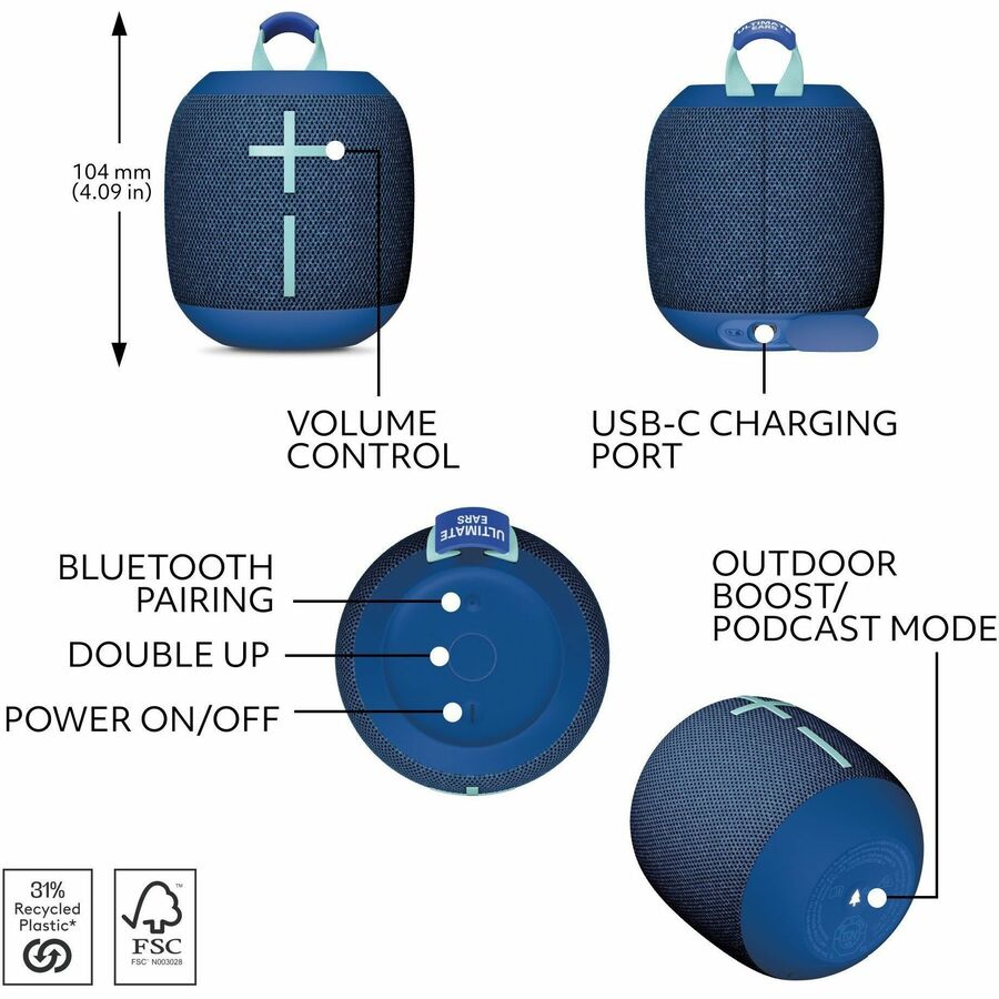 Ultimate Ears WONDERBOOM 4 Portable Bluetooth Speaker System - Cobalt Blue 984-001877