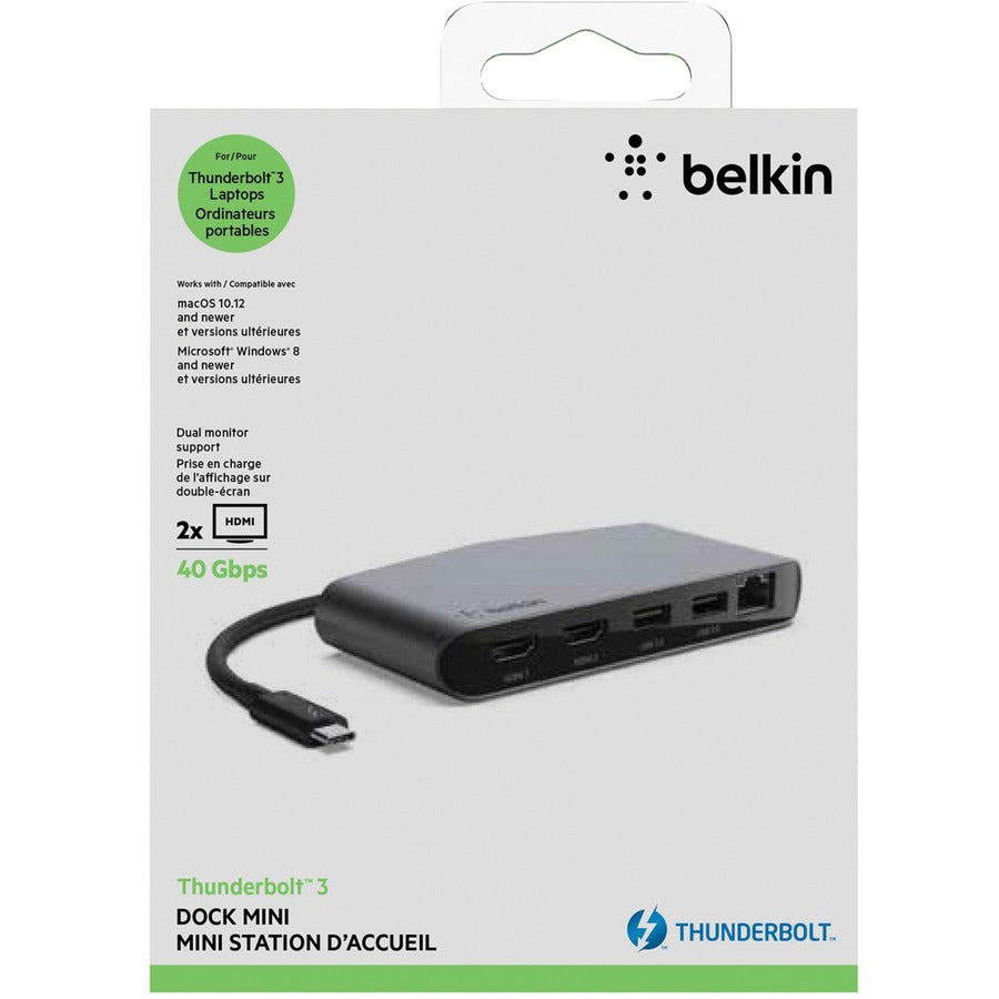 Belkin Mini Thunderbolt 3 Laptop Docking station - MacOS and Windows - Dual 4k Display @60Hz F4U098BT