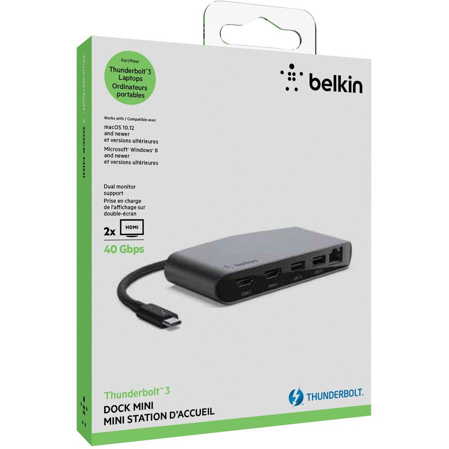 Belkin Mini Thunderbolt 3 Laptop Docking station - MacOS and Windows - Dual 4k Display @60Hz F4U098BT