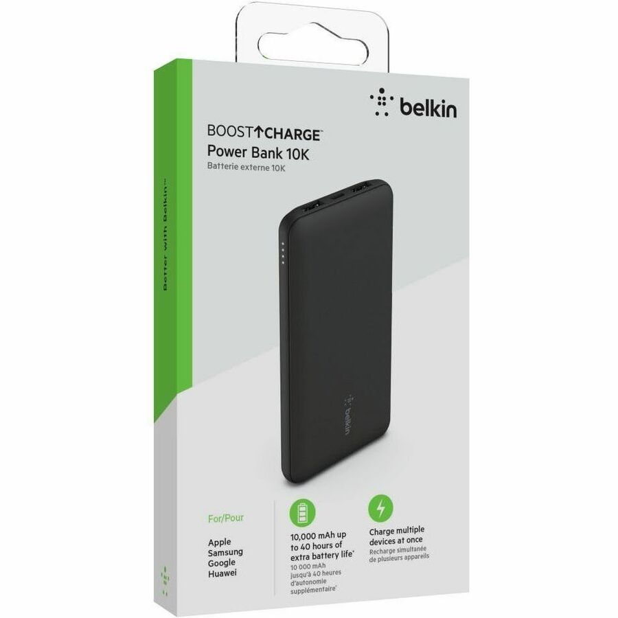 Belkin 15W USB-C 3-Port Power Bank - 10k mAh - 1xUSB-C (15W), 2xUSB-A (10W) - Portable Charger - w/ USB-C Cable - Black BPB011BTBK