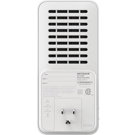 Netgear EAX12 Dual Band IEEE 802.11 a/b/g/n/ac/ax/k/i 1.60 Gbit/s Wireless Range Extender - Indoor EAX12-100CNS