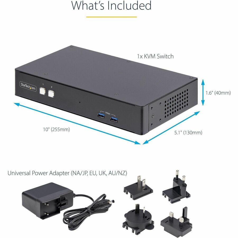 StarTech.com 2-Port Dual-Monitor DisplayPort KVM Switch, RS232 Serial Control, 4K 60Hz, 2x USB 5Gbps Hub Ports, TAA Compliant P2DD46A22-KVM-SWITCH