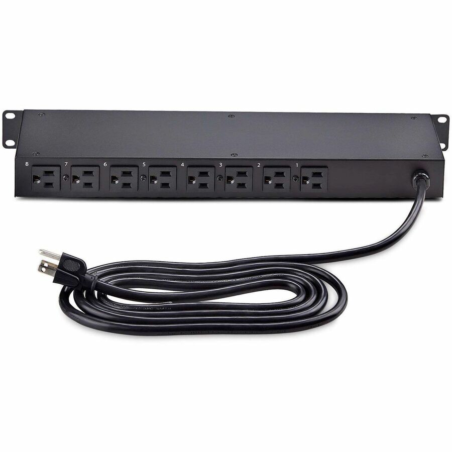 StarTech.com 8-Outlet Horizontal Rack Mount PDU, 1U Power Strip, Outlet On/Off Switches, 15A Circuit Breaker, 8ft/2.4m Cord, NEMA 5-15P/R 8NS8-RACK-MOUNT-PDU