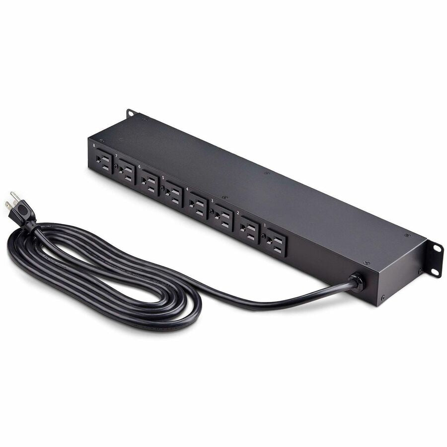 StarTech.com 8-Outlet Horizontal Rack Mount PDU, 1U Power Strip, Outlet On/Off Switches, 15A Circuit Breaker, 8ft/2.4m Cord, NEMA 5-15P/R 8NS8-RACK-MOUNT-PDU