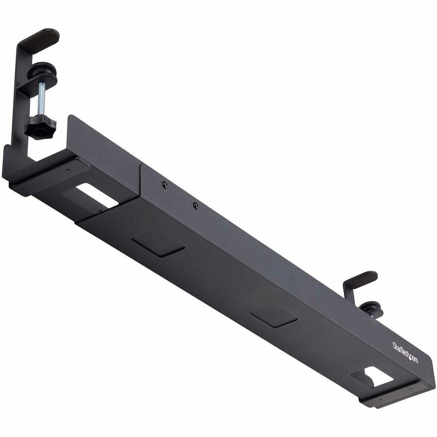 StarTech.com Under Desk Cable Management Tray, Length Adjustable, Clamp-On Installation, No Drilling Required, Black CALB-DESK-CABLE-TRAY