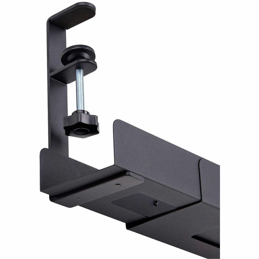 StarTech.com Under Desk Cable Management Tray, Length Adjustable, Clamp-On Installation, No Drilling Required, Black CALB-DESK-CABLE-TRAY