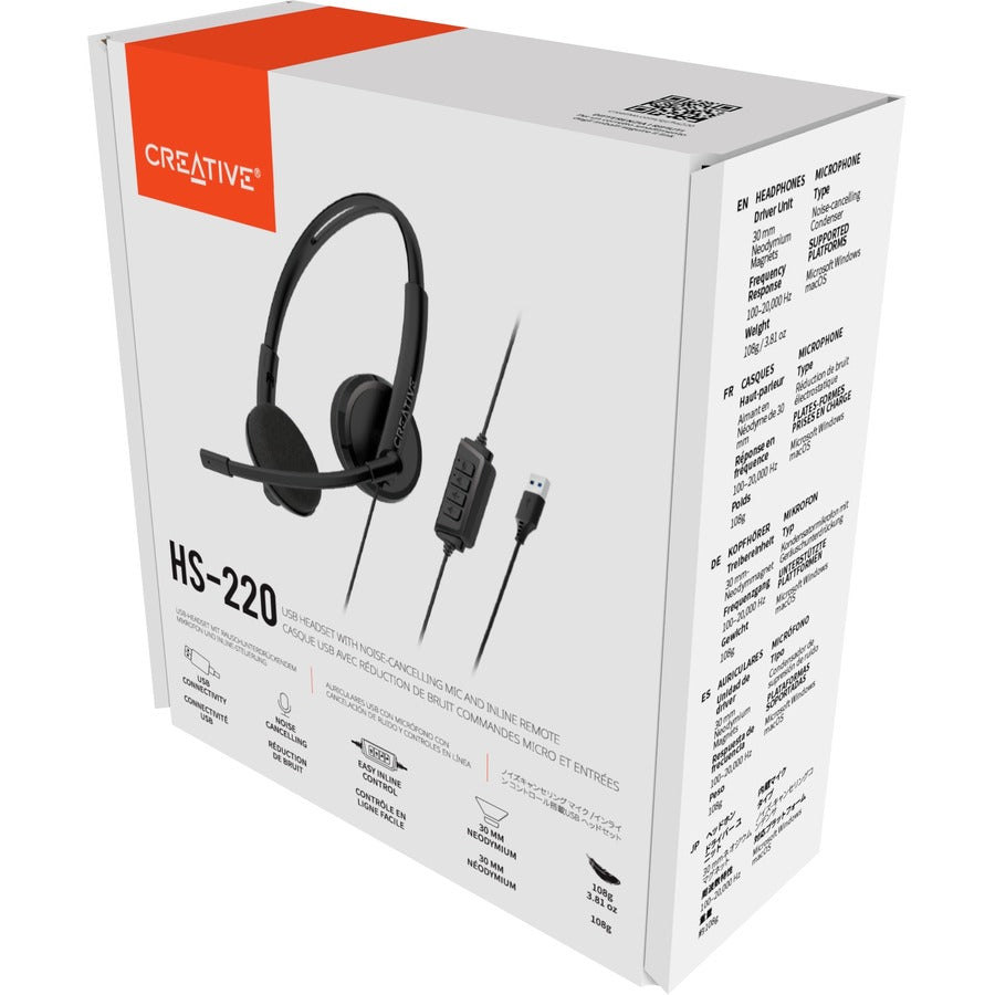 Creative HS-220 USB Headset with Noise-Cancelling Mic and Inline Remote 51EF1070AA001