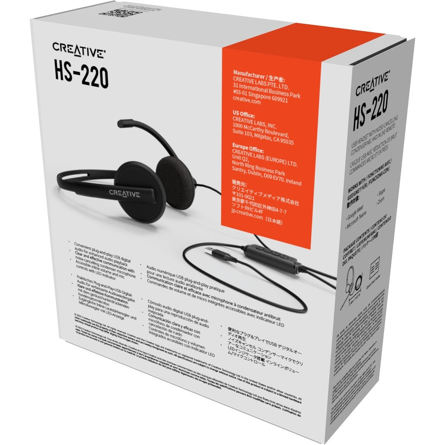 Creative HS-220 USB Headset with Noise-Cancelling Mic and Inline Remote 51EF1070AA001