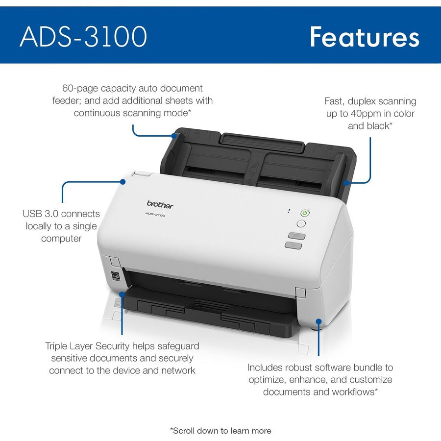 Brother ADS-3100 Sheetfed Scanner - 600 x 600 dpi Optical ADS-3100