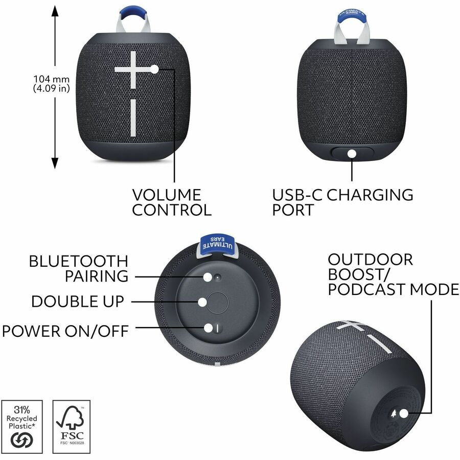 Ultimate Ears WONDERBOOM 4 Portable Bluetooth Speaker System - Active Black 984-001876