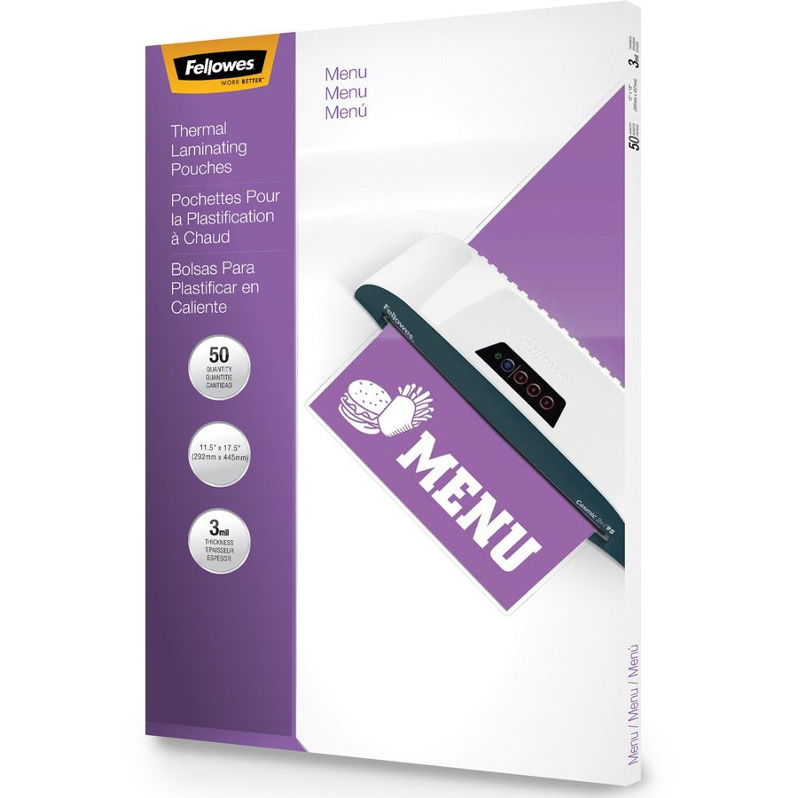 Fellowes Glossy Pouches - Menu, 3 mil, 50 pack 52013