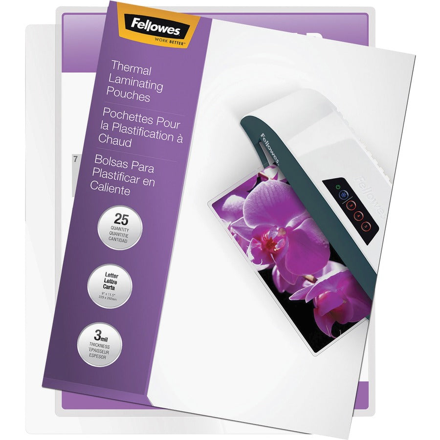 Fellowes Thermal Laminating Pouches - ImageLast&trade;, Jam Free, Letter, 3 mil, 25 pack 5200501