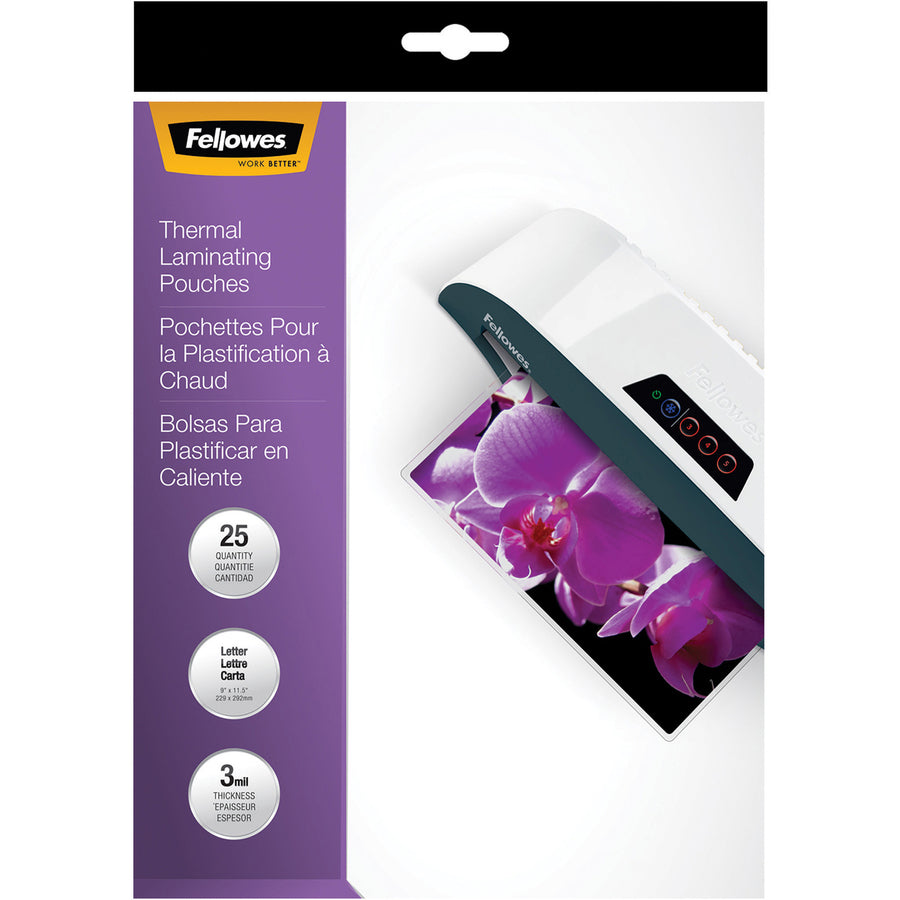 Fellowes Thermal Laminating Pouches - ImageLast&trade;, Jam Free, Letter, 3 mil, 25 pack 5200501